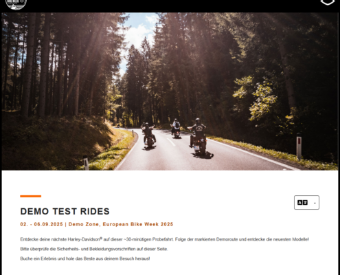 Motorradfahrer Probefahrt mit Harley Davidson