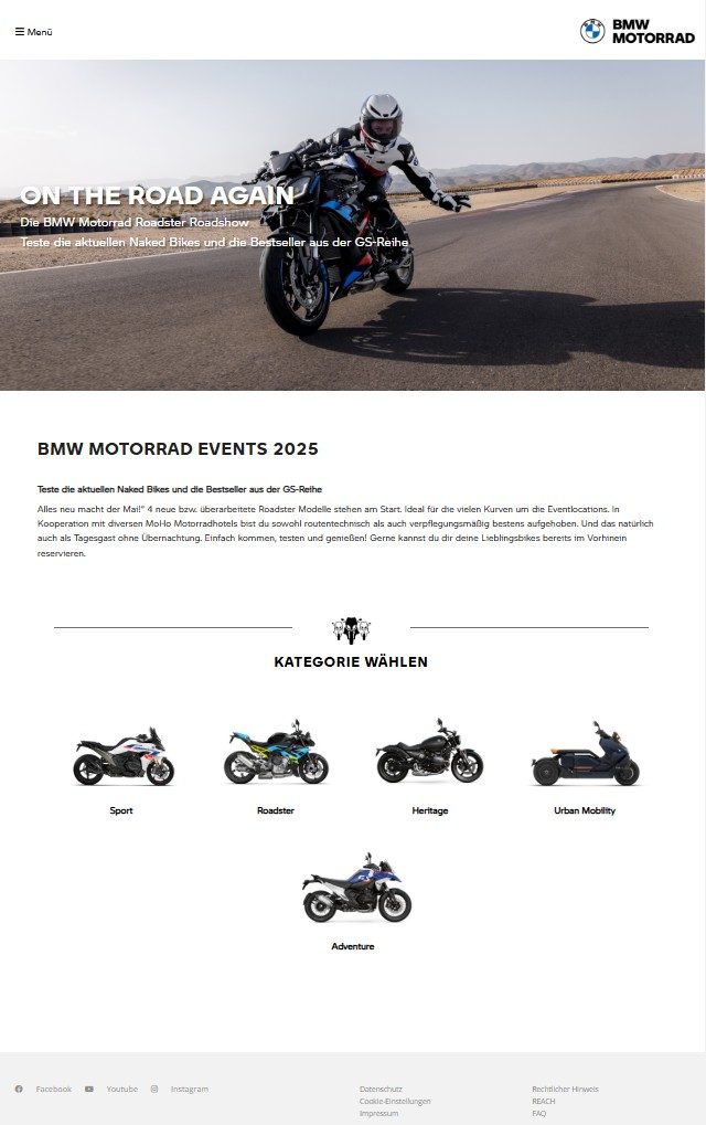 BMW Motorrad Events Landingpage