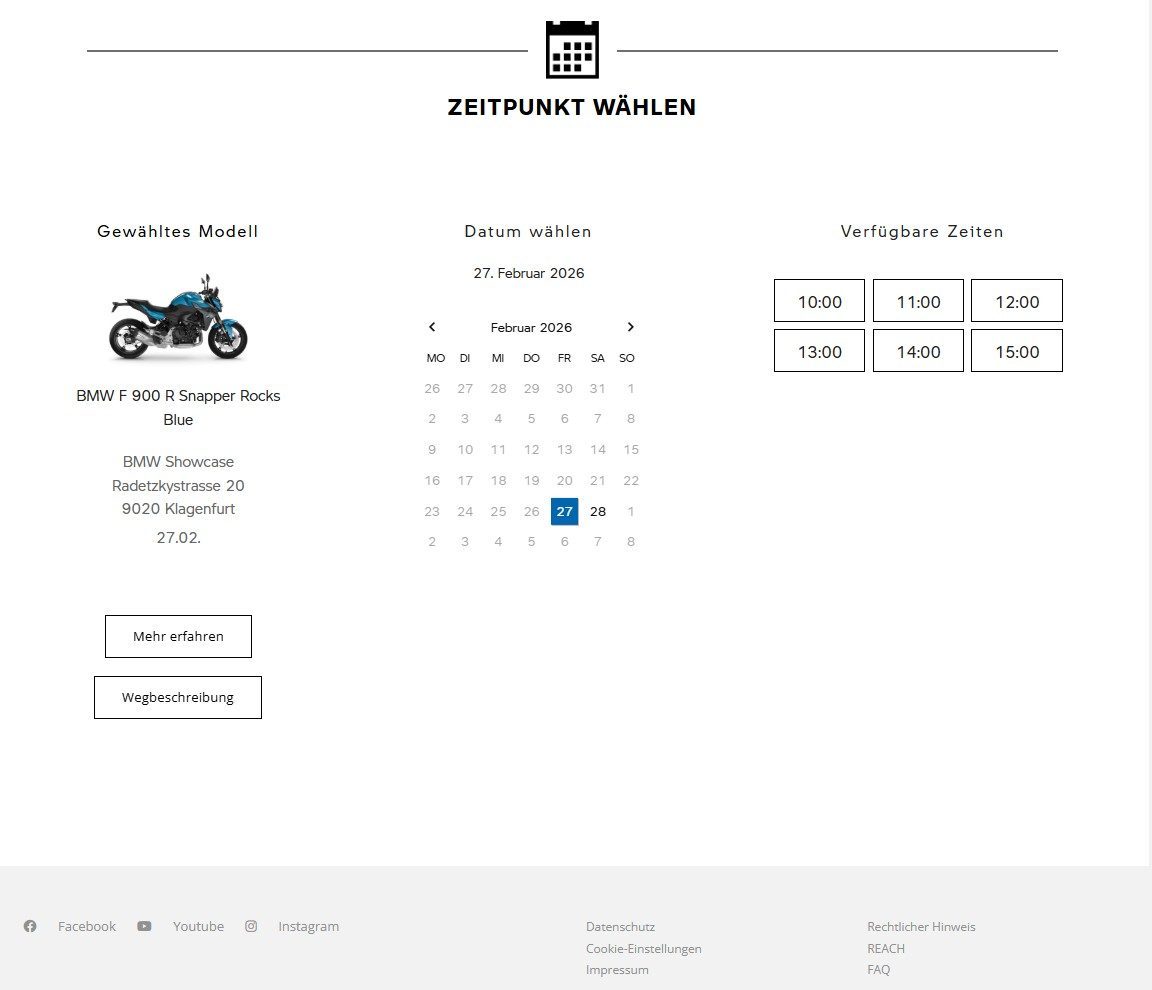 BMW Modell Buchung für Probefahrt